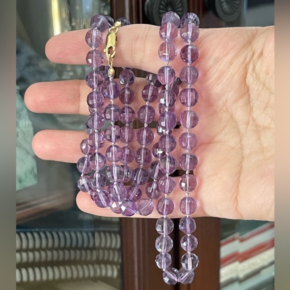 Faceted natural 8mm high quality amethyst bead 14/20 gold filled long necklacece - Picture 3 of 10